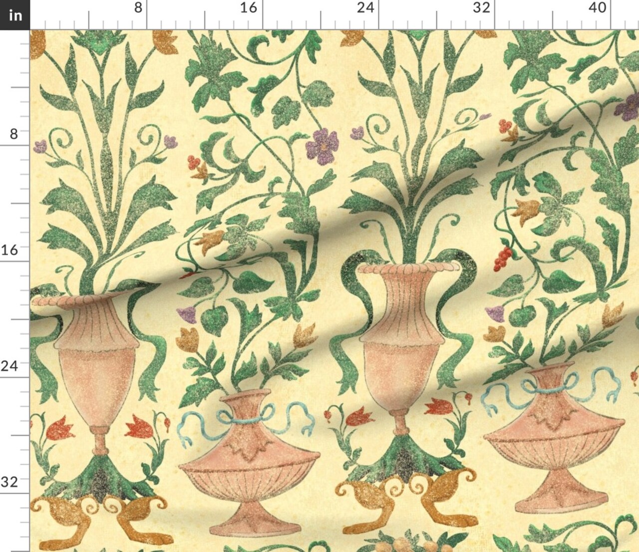 Yellow Floral Wallpaper Home Decor Large Scale Italian Renaissance Terra Cotta Italy Villa Frescoes Vase Custom Printed Fabric by Spoonflower Various Fabrics by the Yard or Fat Quarter